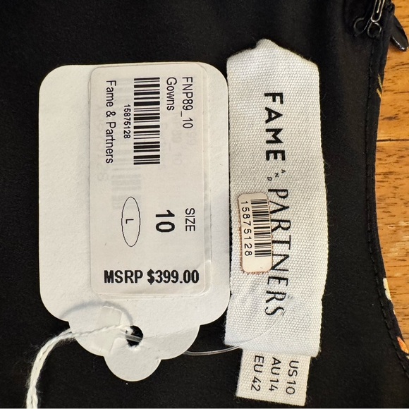 Fame and Partners Black Floral Maxi Gown Bell Sleeves, Queen Ann style neckline - Picture 11 of 13